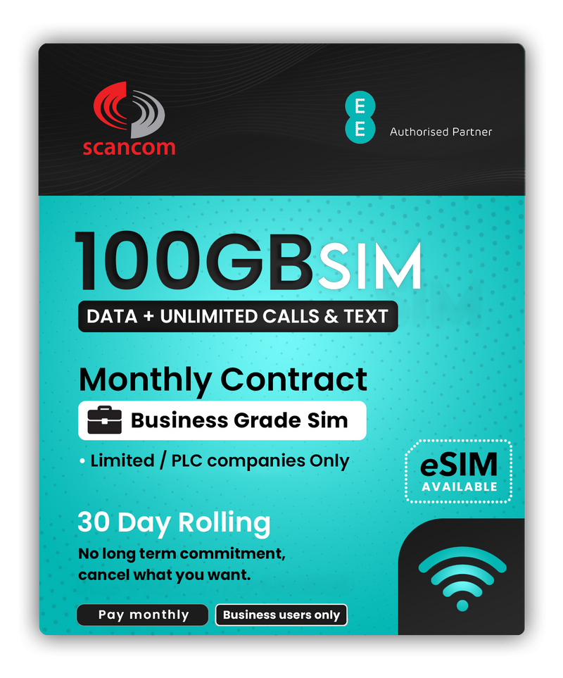 EE Unlimited / 100GB / 50GB / 10GB Data Calls & Texts 30 Day Rolling Sim from £21pm