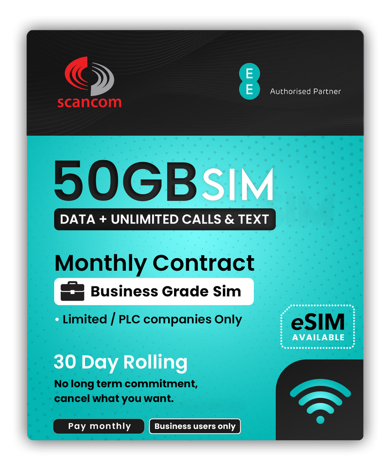 EE Unlimited / 100GB / 50GB / 10GB Data Calls & Texts 30 Day Rolling Sim from £21pm