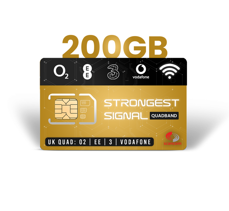 Multi Network 200GB Data SIM UK - EE O2 Three Vodafone Preloaded Data Every Month for 6 / 12 / 24 / 36 months