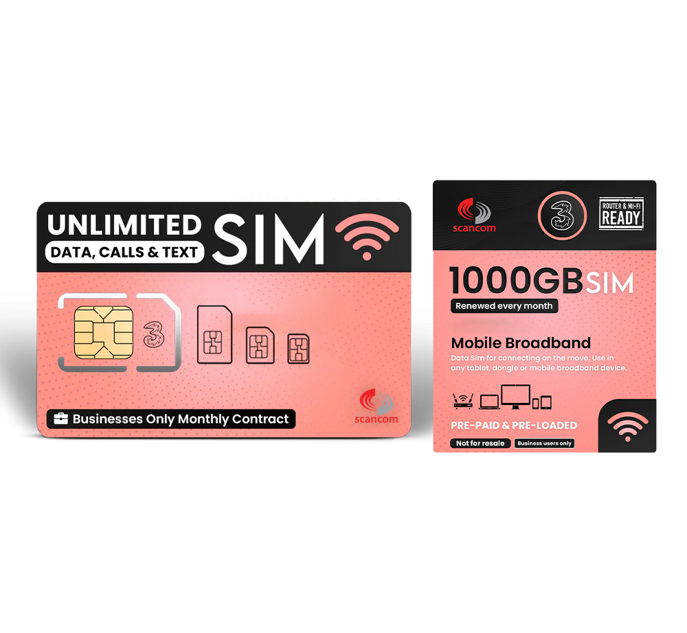 Three Unlimited Data, Calls and Texts £13 per month & have a 1000GB per month data sim FREE ON US until 08/01/2027!