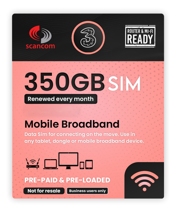 Three 350GB Preloaded Data per month exp 8th Dec 2026