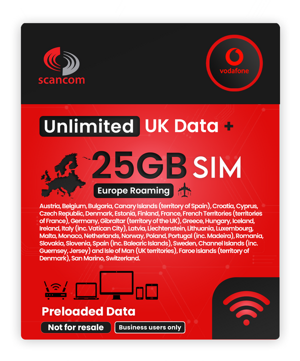 Vodafone SIM / eSIM - Unlimited Preloaded UK Data & EU Roaming SIM - You Choose How Long