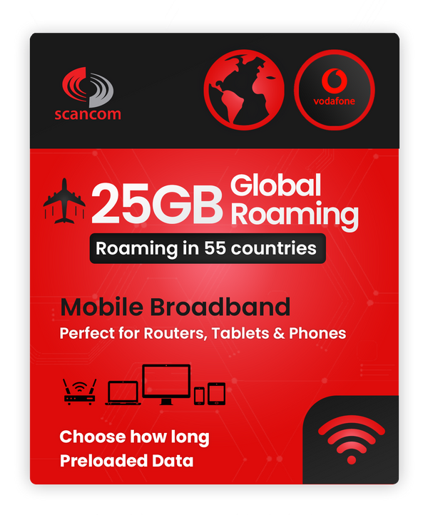 Vodafone UK Unlimited Data + 25GB per month Inclusive Global Roaming (79 Countries) - choose how long