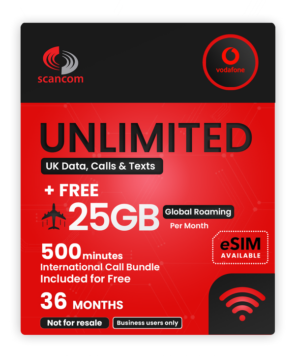 Vodafone Unlimited Data, Calls & Texts  + Free Global Roaming £20pm* for 36 months