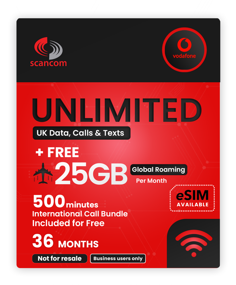 Vodafone Unlimited Data, Calls & Texts  + Free Global Roaming £20pm* for 36 months