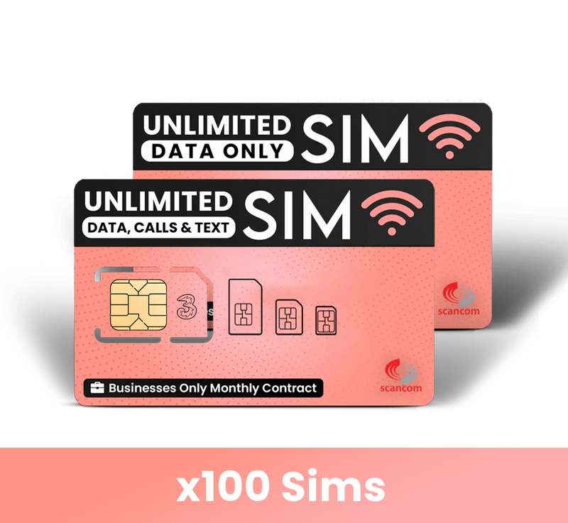 Three Large Business Unlimited SIMS from £5.00 per month 100 pack