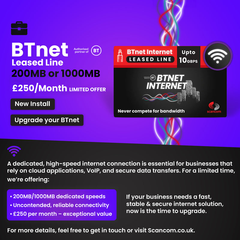 BT Net Leased Line – 200MB/1000MB for £250/Month