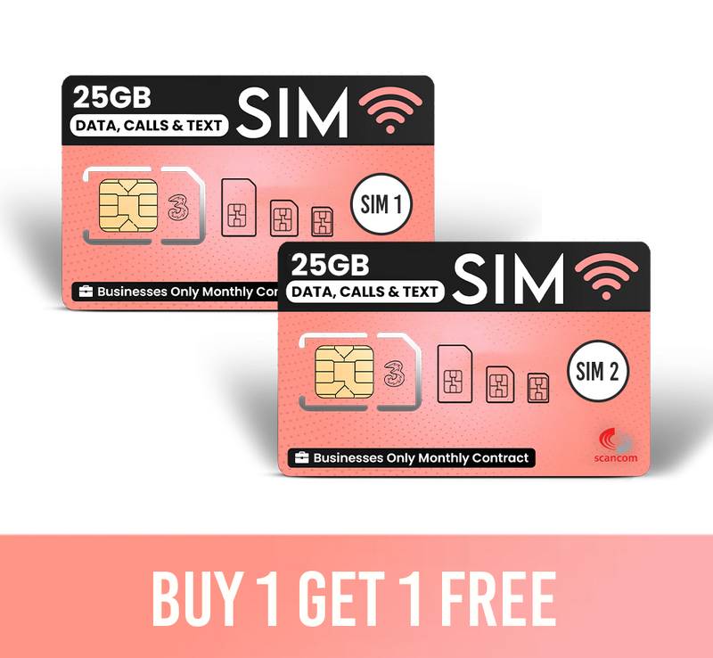 Three 25GB Data Calls & Texts SIM £8pm (Buy 1 get 1 Free*)