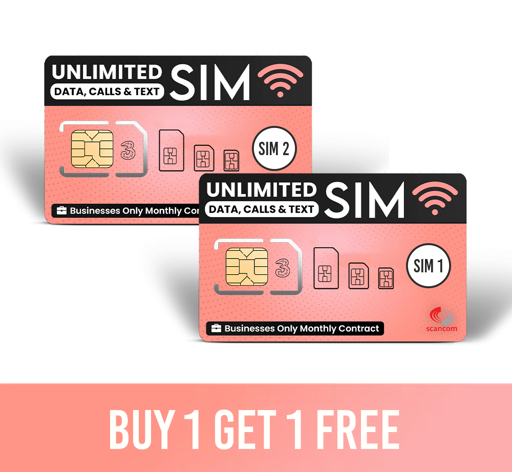 Three Unlimited Data Calls & Texts SIM £10pm (Buy 1 get 1 Free*)