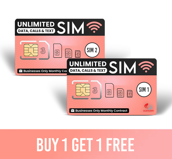 Three Unlimited Data Calls & Texts SIM £10pm (Buy 1 get 1 Free*)