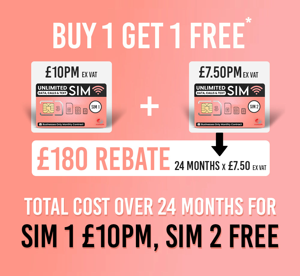 Three Unlimited Data Calls & Texts SIM £10pm (Buy 1 get 1 Free*)