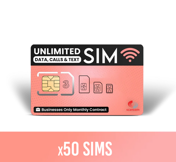 Three Multi-line Business - x50 Unlimited Data, Calls & Text Sim - £389 per month